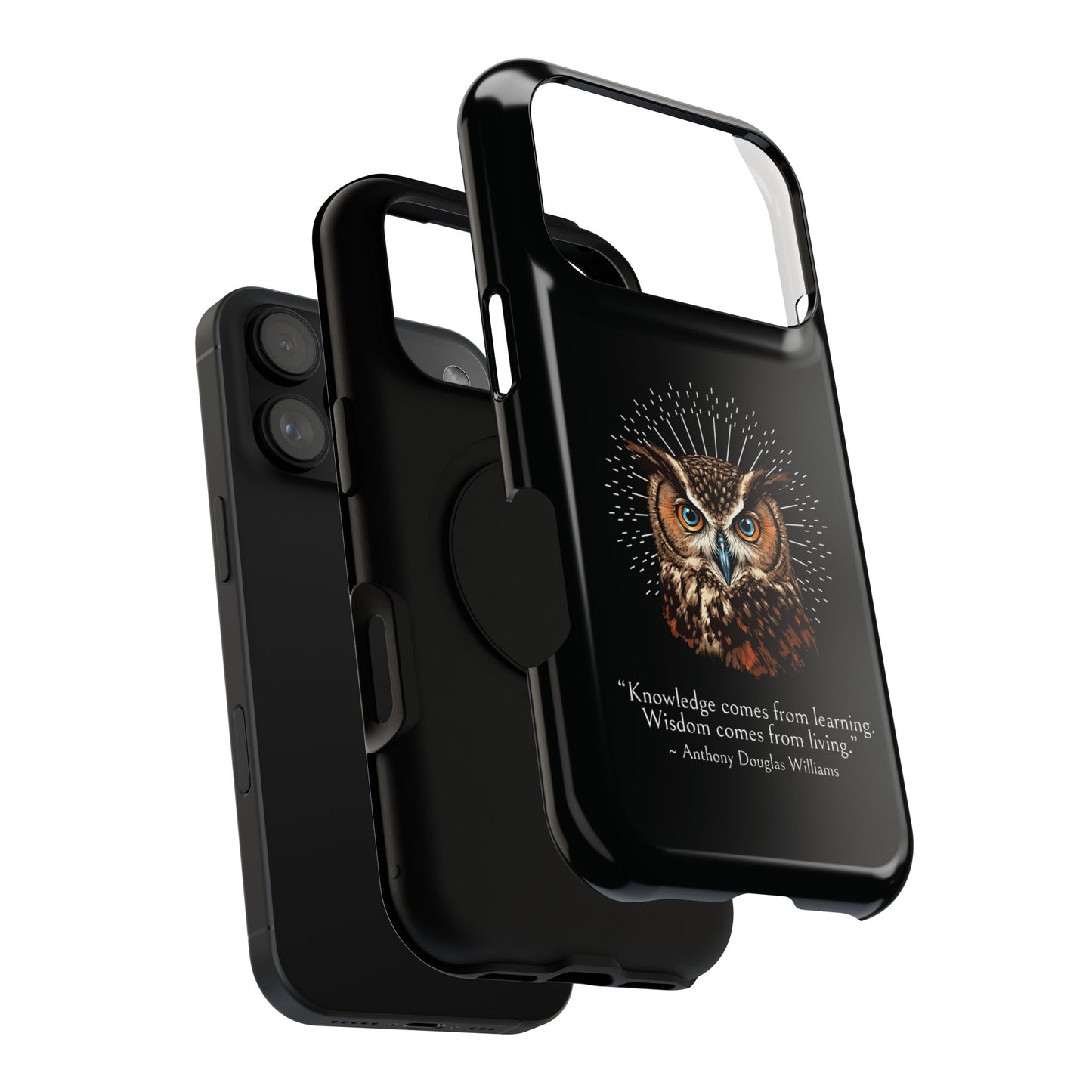 Black Owl Wisdom Impact-Resistant iPhone Case
