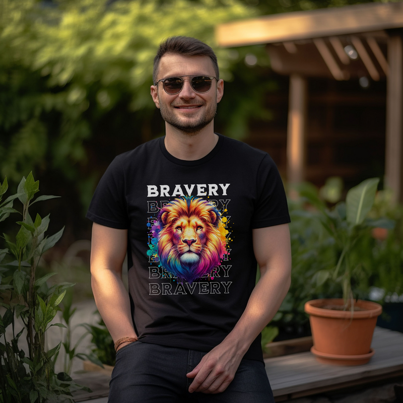 Men's Lion Bravery Shirt Sleeve T-Shirt