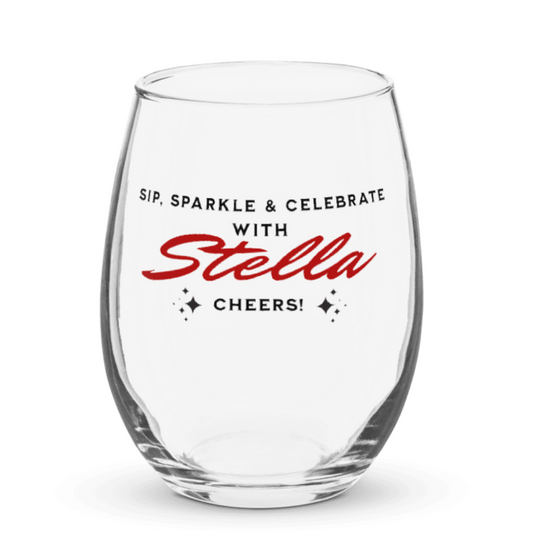 Sip, Sparkle, & Celebrate – Personalized 15 oz Stemless Wine Glass